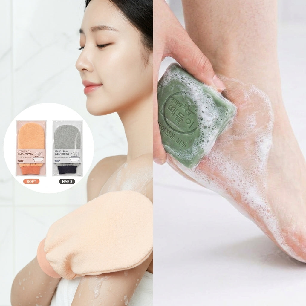 【3日間限定約32%OFF】本場韓国の垢すりをご自宅で 全身リセット8点セット (両面垢すりタオル2枚＋垢すり石鹸6個) よもぎ ココナッツオイル配合 角質ケア 韓国式バスタイム：国民商会日本公式