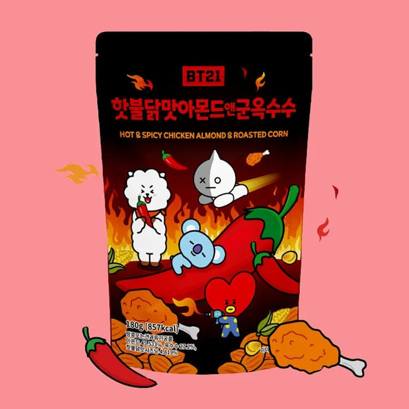 BT21 ホットブルダック味 アーモンド 180g 韓国大人気の激辛お土産スナック：国民商会日本公式