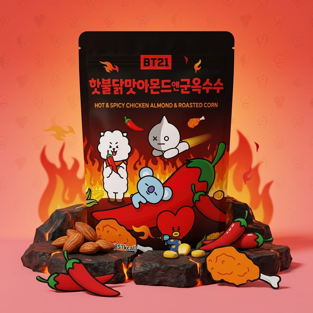 BT21 ホットブルダック味 アーモンド 180g 韓国大人気の激辛お土産スナック：国民商会日本公式