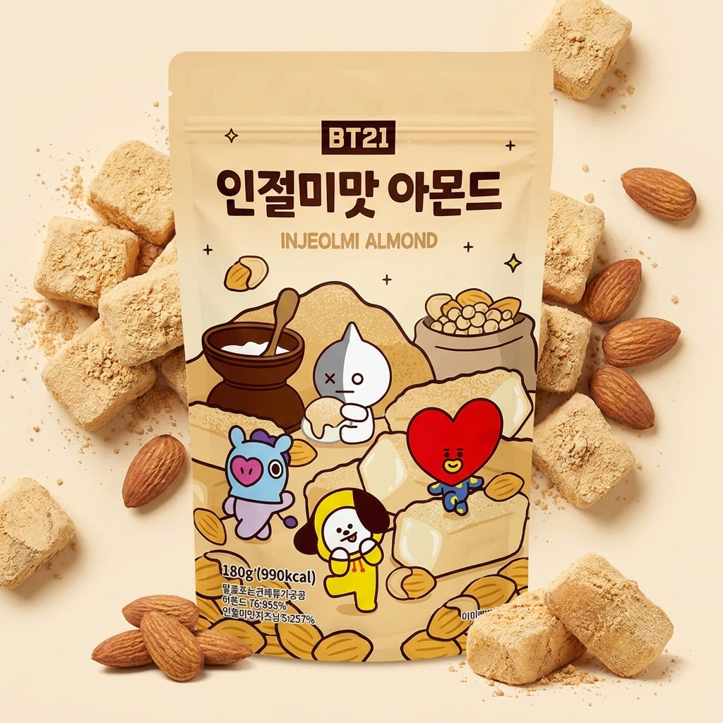 BT21 インジョルミ味 アーモンド 180g 韓国大人気のきなこ風味お土産スナック：国民商会日本公式