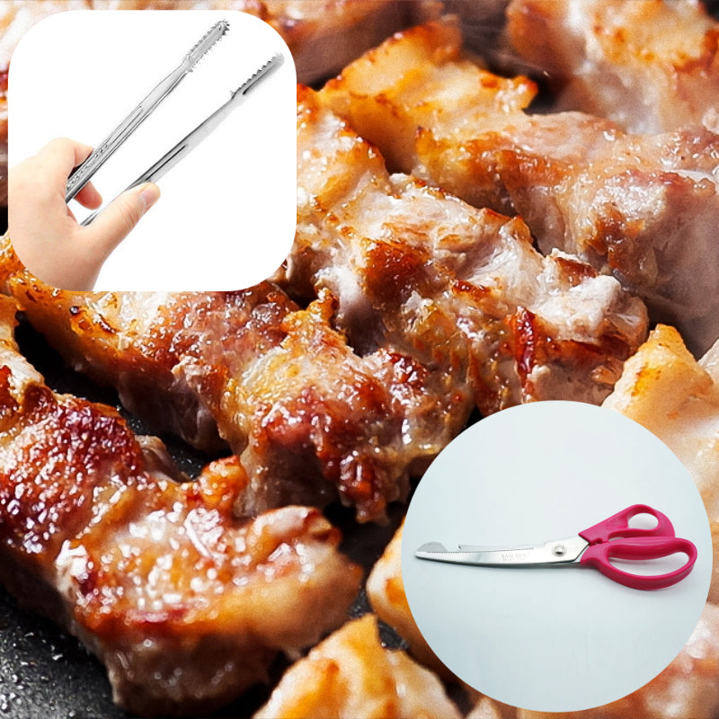 韓国焼肉 定番2点セット 焼肉用キッチンバサミ 225mm ステンレストング サムギョプサル BBQ おうち焼肉 本場スタイル