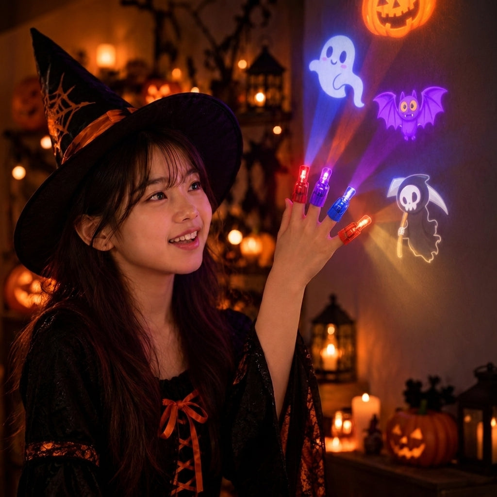 ハロウィン フィンガーライト 8個セット 光るおもちゃ プロジェクターライト パーティーグッズ プチギフト イベント